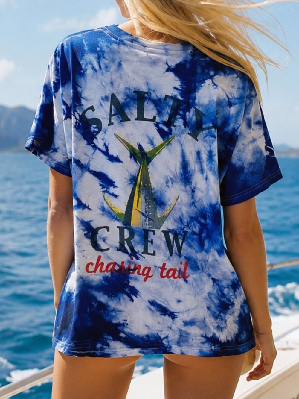 Salty Crew Shirt Tie Dyed Cotton Blue Tee T-shirt  Size Small Surf Sail Nautical
